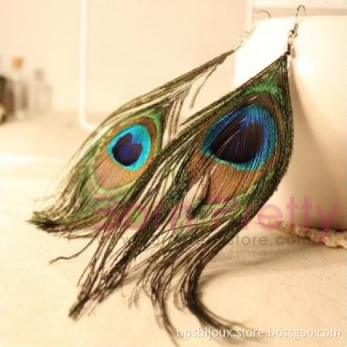 Sexy Peacock Feather Chandelier Pierced Hook Dangle Earrings